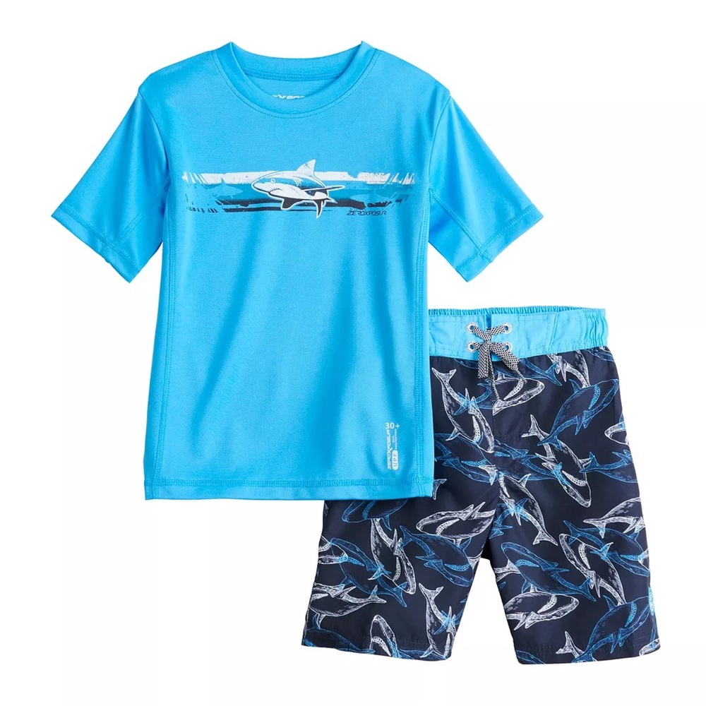 NWT Boys ZeroXposur Marine Top & Shorts Swim Set size S/M